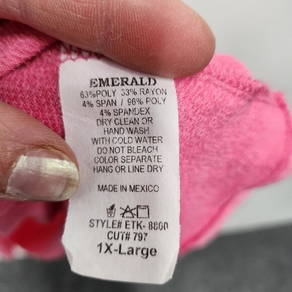 Emerald Womens BOHO Top Size 1X Pink Striped Flutter Sleeve Soft Knit Pullover - Picture 7 of 8